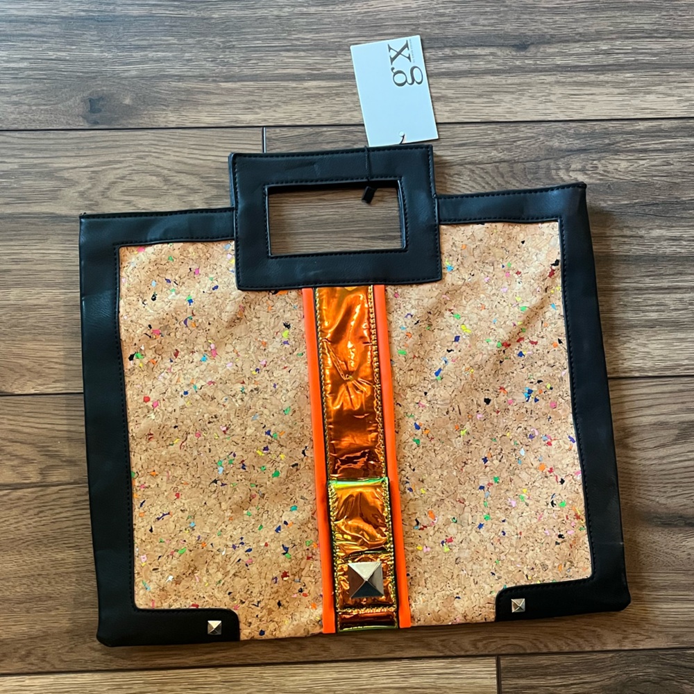 NWT gx by Gwen Stefani Square Cork Splatter Paint Bag Purse